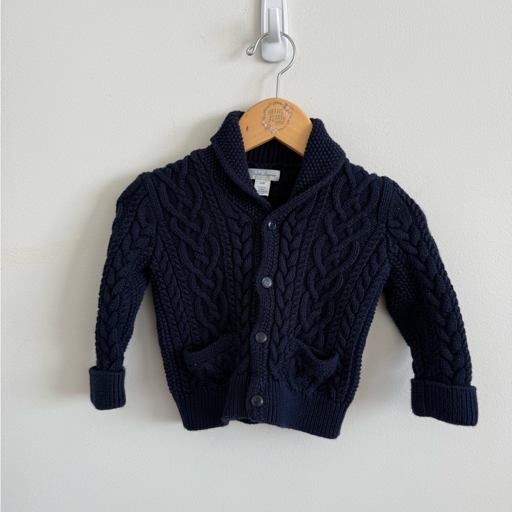 ralph lauren navy blue cable knit sweater cardigan shawl baby 24m